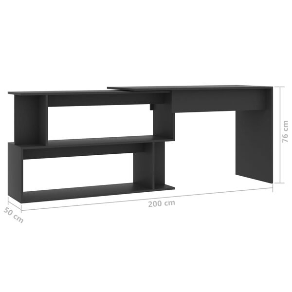 vidaXL Γραφείο Γωνιακό Γκρι 200 x 50 x 76 εκ. από Μοριοσανίδα