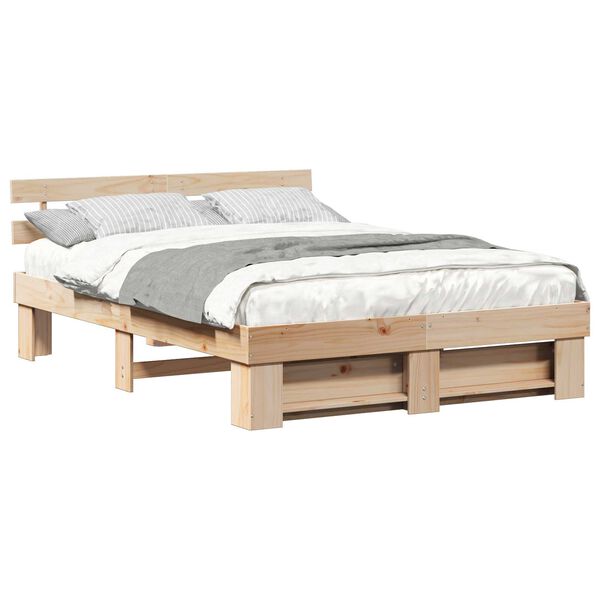 vidaXL Σκελετός Κρεβατιού Καφέ 140 x 200 cm Συμπαγές ξύλο πεύκου
