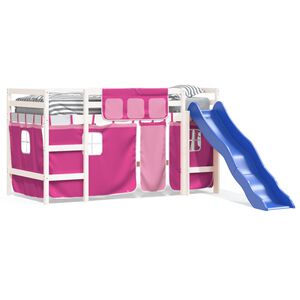 vidaXL Υπερυψ. Κρεβάτι με Κουρτίνες Ροζ 80 x 200 εκ. Μασίφ Ξύλο Πεύκου