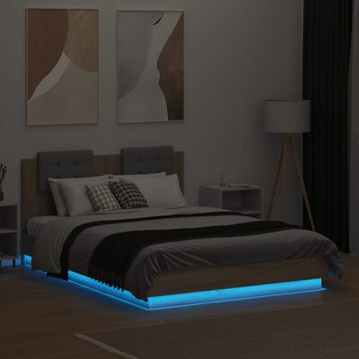 vidaXL Πλαίσιο Κρεβατιού με Κεφαλάρι/LED Sonoma δρυς 135x190 εκ.