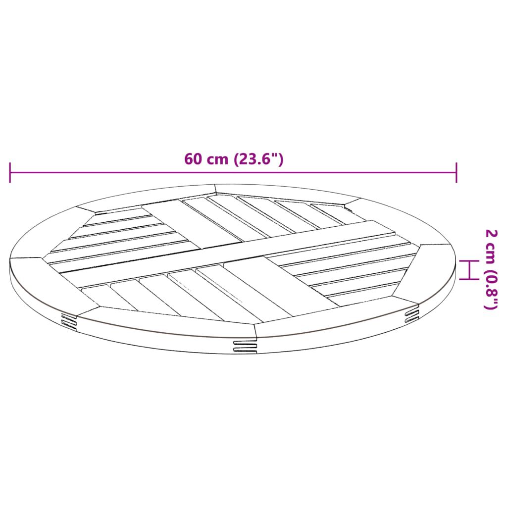 vidaXL Επιφάνεια Τραπεζιού Στρογγυλή Ø60x2 εκ. Μασίφ Ξύλο Ακακίας