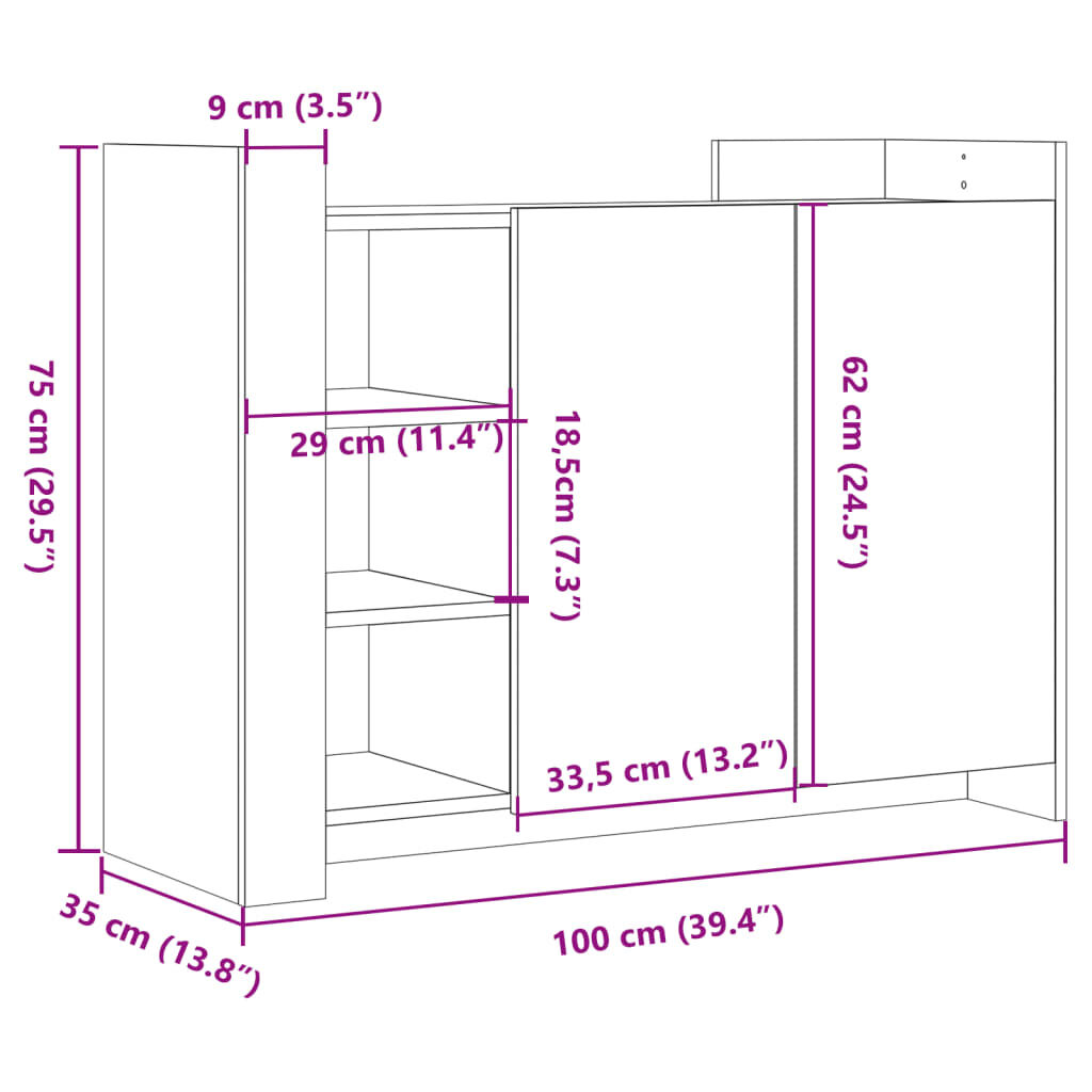 vidaXL Μπουφές Μαύρος 100 x 35 x 75 εκ. από Επεξεργασμένο Ξύλο
