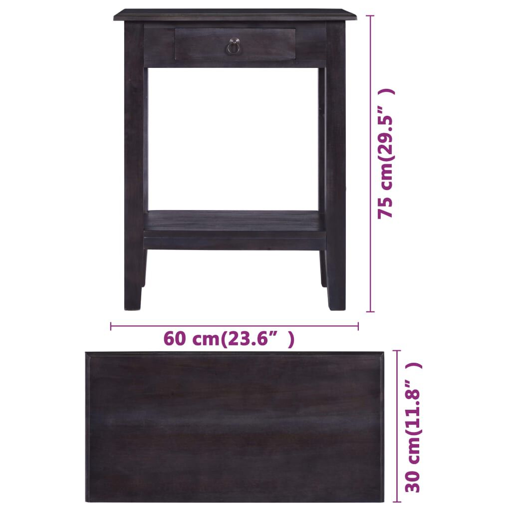 vidaXL Τραπέζι Κονσόλα με Συρτάρι Μαύρο 60x30x75 εκ. από Μασίφ Μαόνι