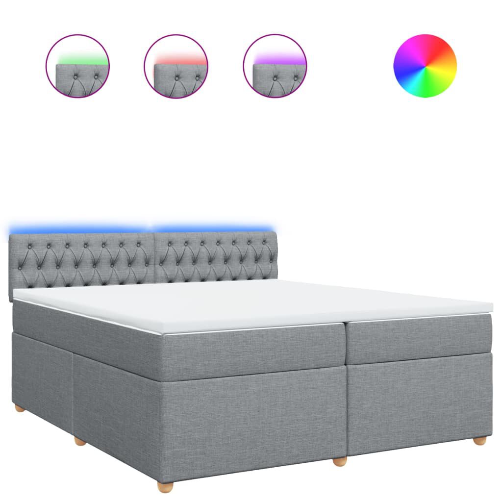 vidaXL Κρεβάτι Boxspring με Στρώμα Ανοιχτό Γκρι 200x200 εκ. Υφασμάτινο