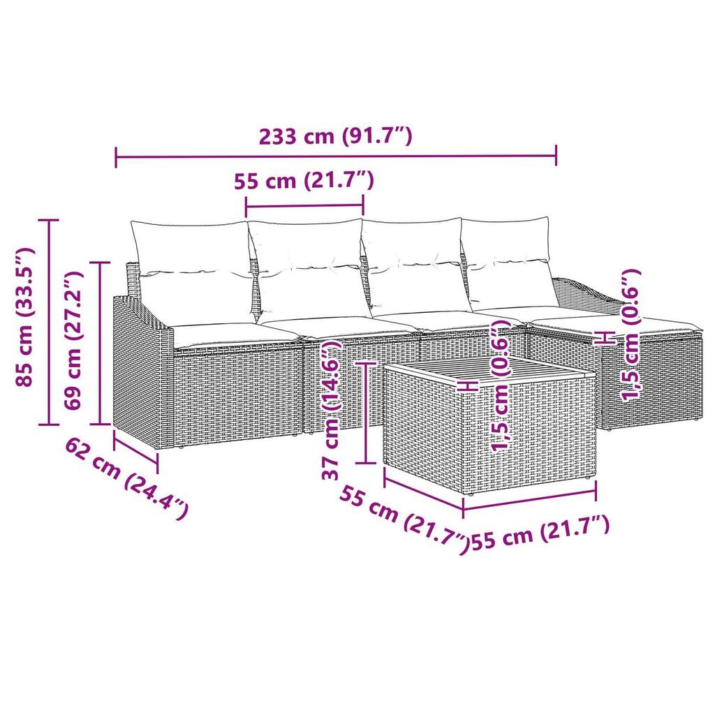 vidaXL Σετ Καναπέ Κήπου 6 pcs Γκρι