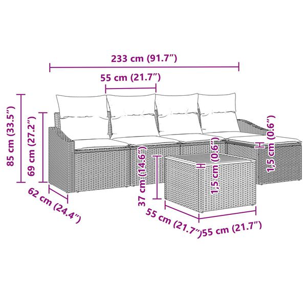 vidaXL Σετ Καναπέ Κήπου 6 pcs Γκρι