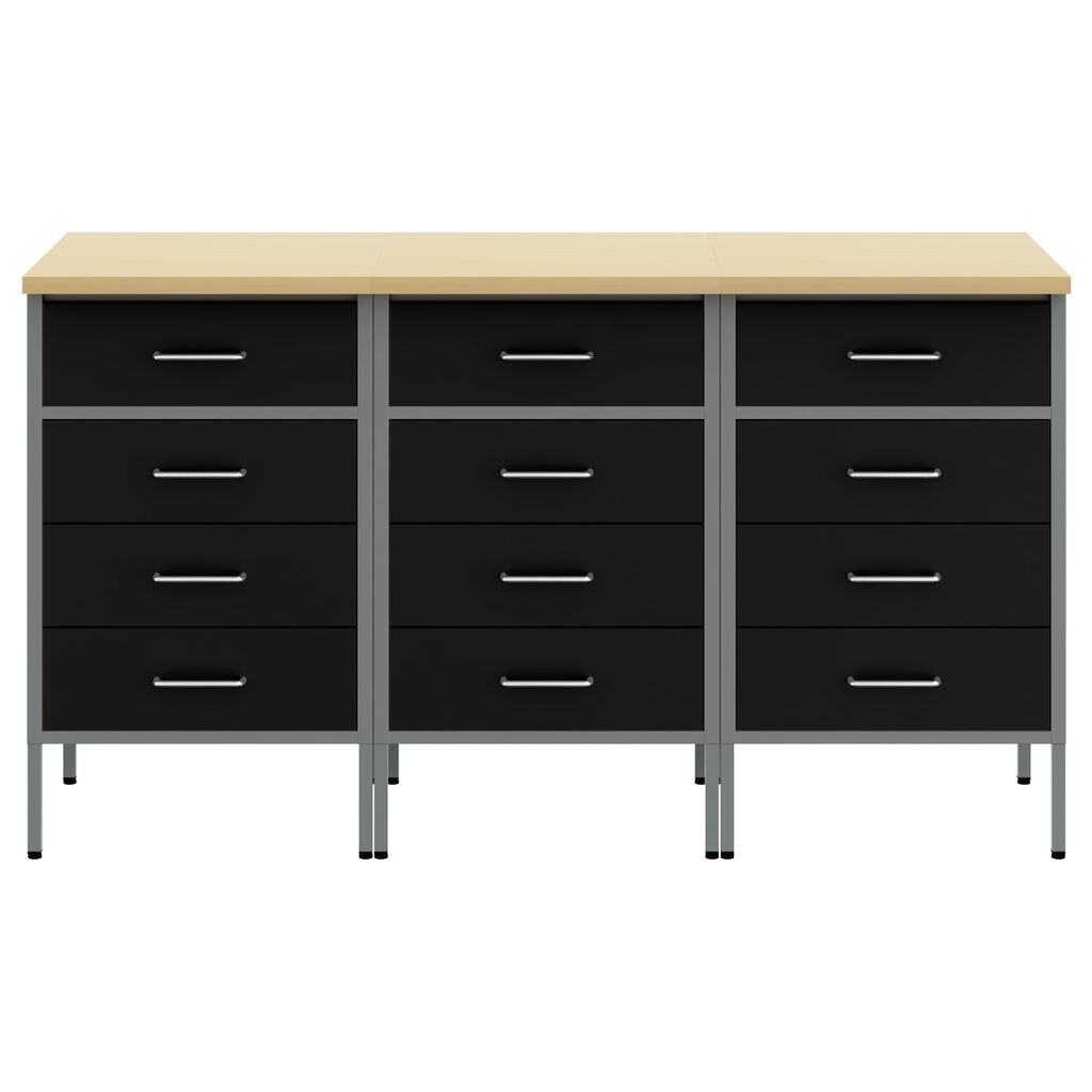 vidaXL Ντουλάπα Εργασίας 3 pcs Μαύρο και Γκρι 150 x 55 x 85 εκ
