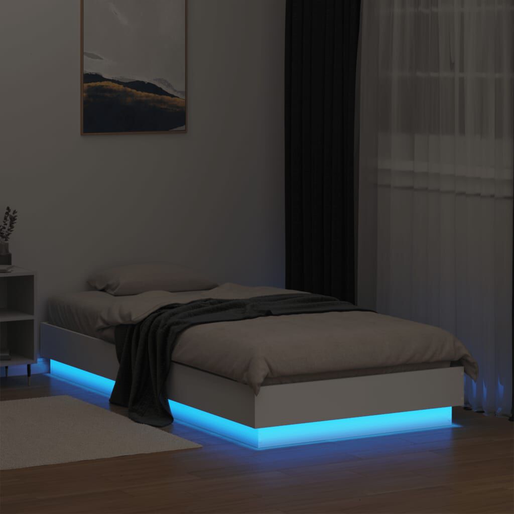 vidaXL Πλαίσιο Κρεβατιού με λυχνίες LED Λευκό 75 x 190 εκ.