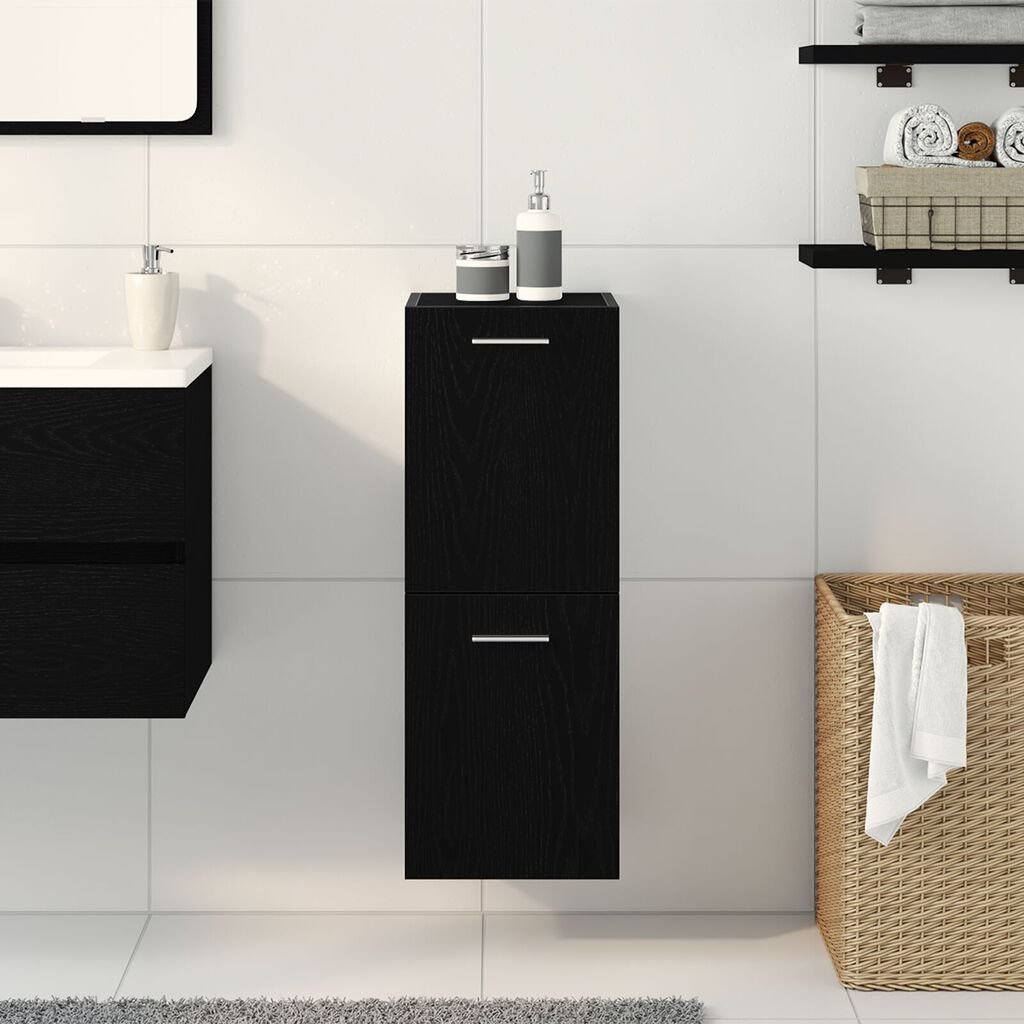 vidaXL Ντουλάπι Τοίχου Μπάνιου Μαύρη Δρυς 30x30x80 εκ, Κατασκευασμένο από Ξύλο