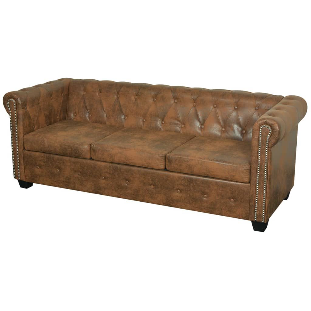 vidaXL Διθέσιος και Τριθέσιος Καναπές Chesterfield Σετ Καφέ