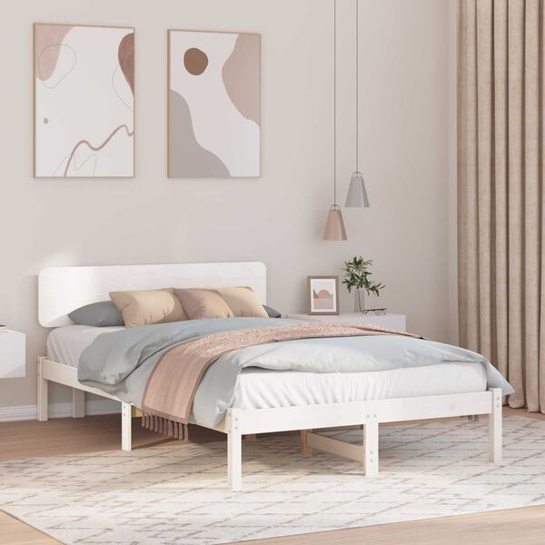 vidaXL Κρεβάτι με Κεφαλάρι Λευκό 135x190 εκ Μασίφ ξύλο πεύκου