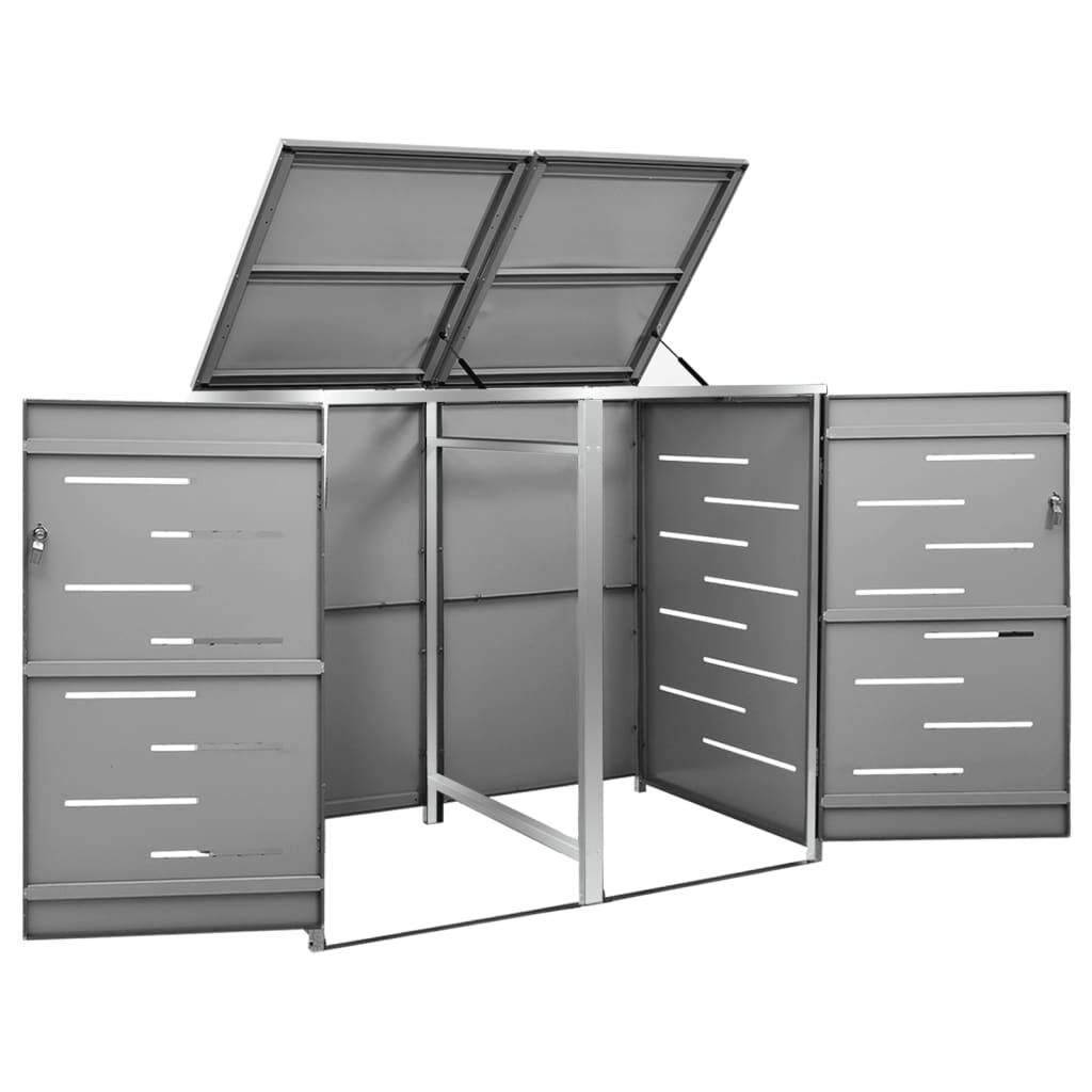 vidaXL Πλαίσιο Κάδων Απορρ. Διπλό με Ρόδες 138x77,5x112,5 εκ Αν. Ατσα.
