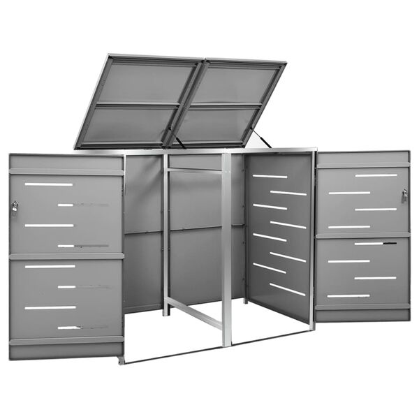 vidaXL Πλαίσιο Κάδων Απορρ. Διπλό με Ρόδες 138x77,5x112,5 εκ Αν. Ατσα.