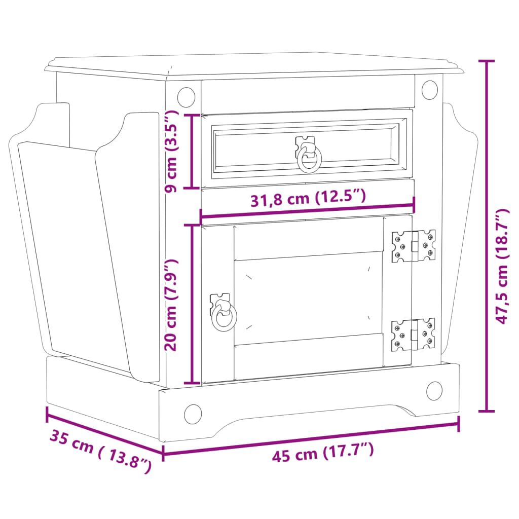 vidaXL Κομοδίνο Corona 45x35x47,5 εκ. από Μασίφ Ξύλο Πεύκου
