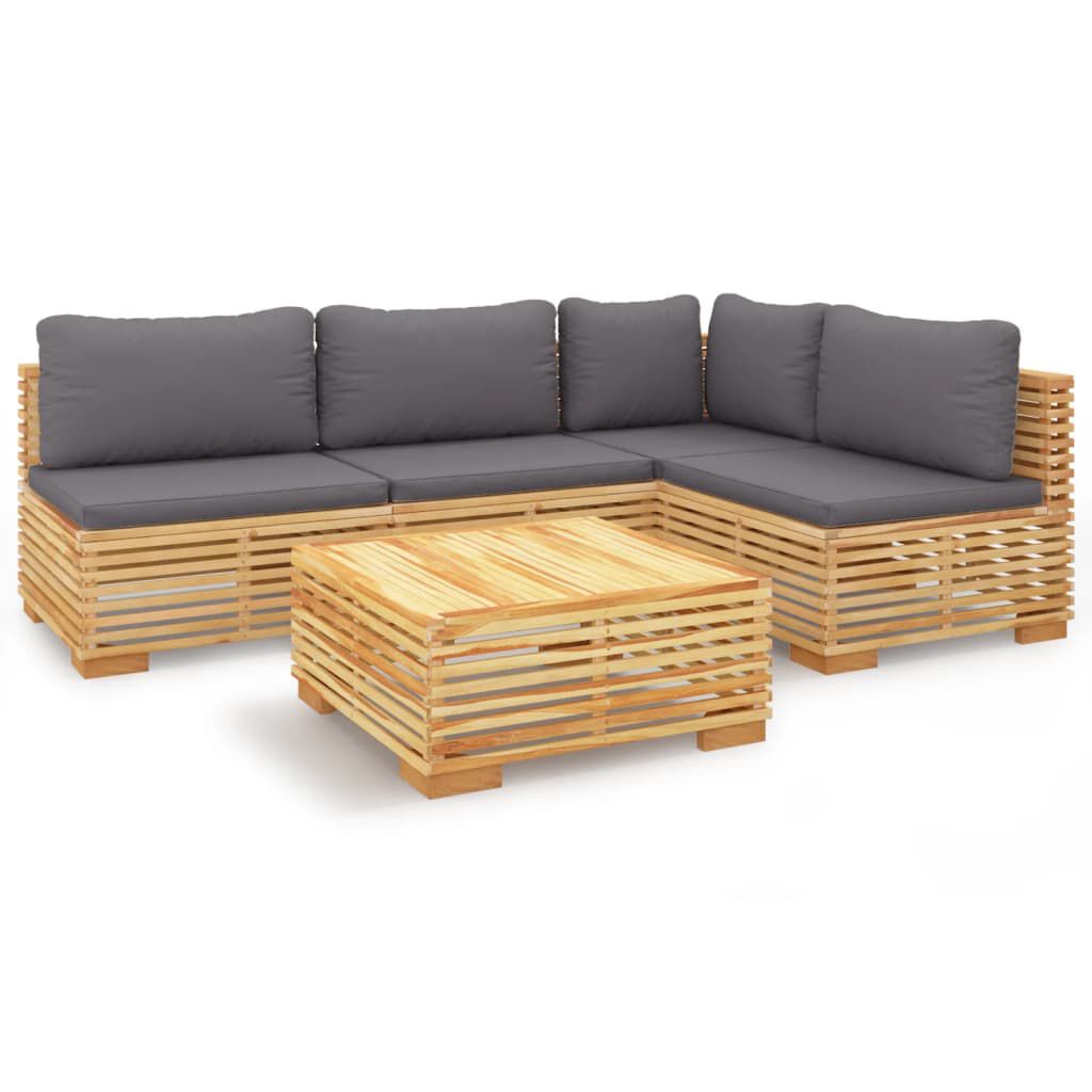 vidaXL Σαλόνι Κήπου Σετ 5 Τεμαχίων από Μασίφ Ξύλο Teak με Μαξιλάρια