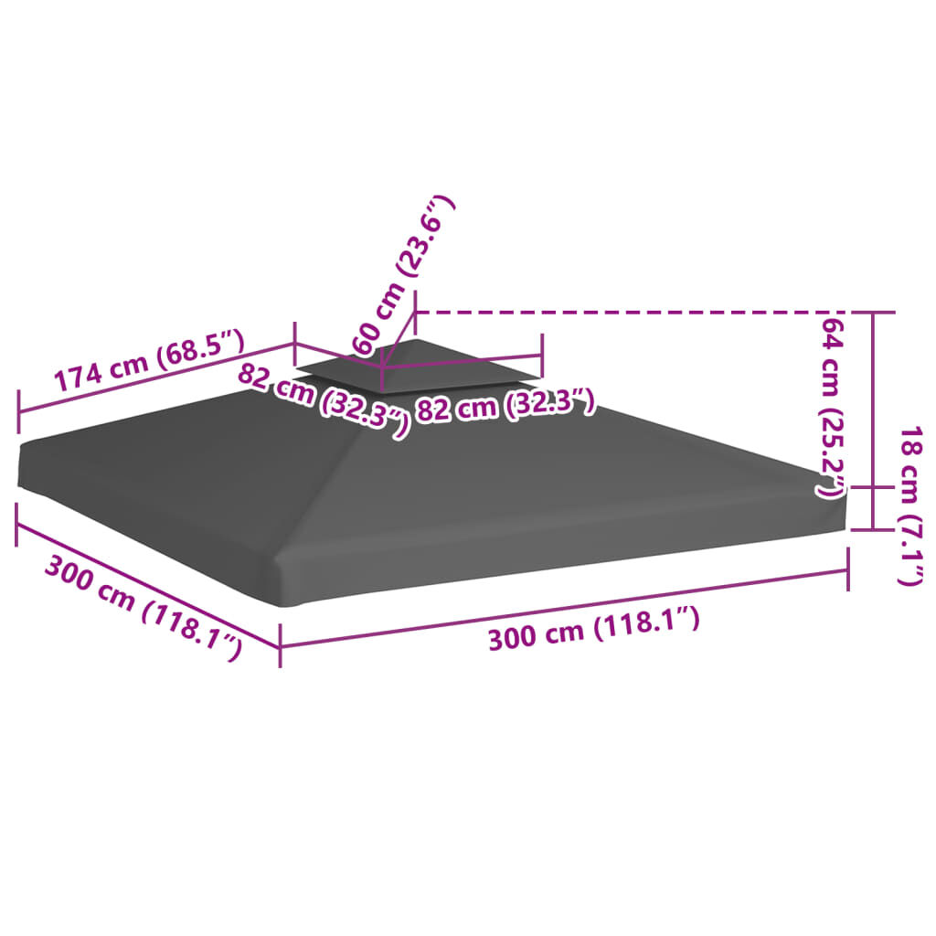 vidaXL Κάλυμμα για Κιόσκι 2 Επιπέδων Χρώμα Taupe 3 x 3 μ. 310 γρ./μ²