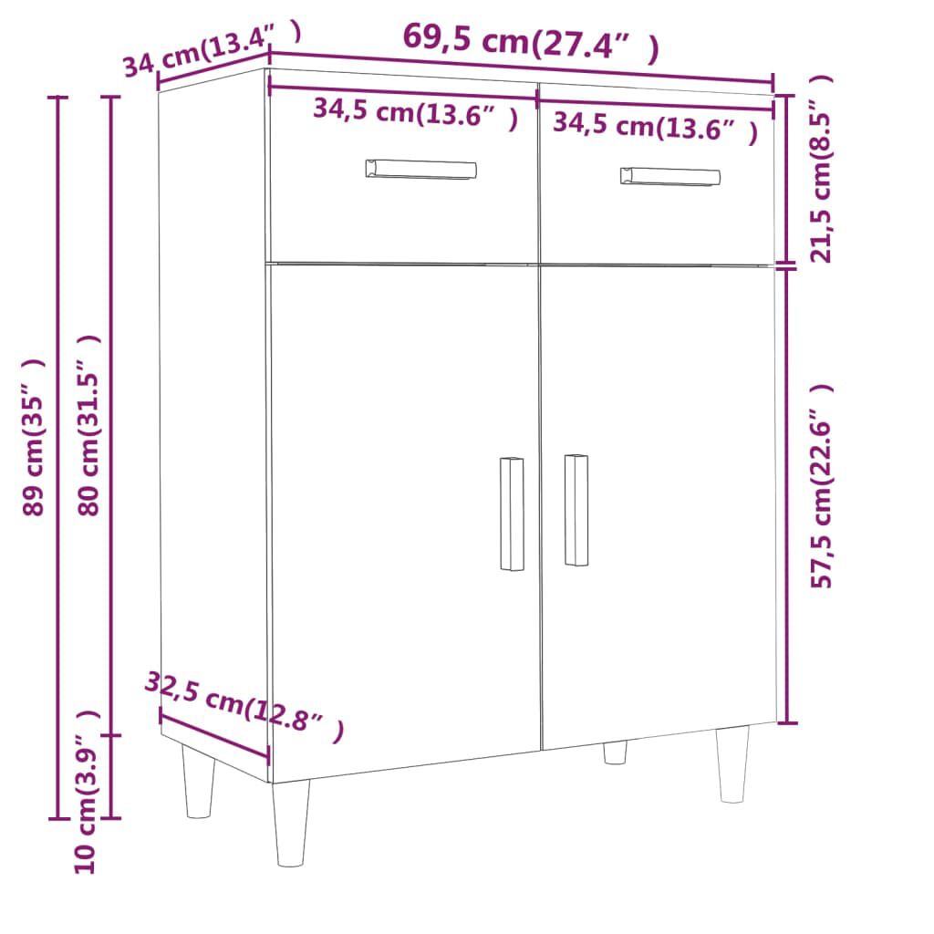 vidaXL Ντουλάπι Γκρι Sonoma 69,5 x 34 x 89 εκ. από Επεξεργασμένο Ξύλο