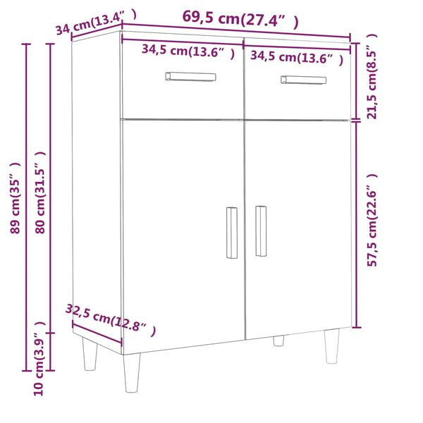 vidaXL Ντουλάπι Γκρι Sonoma 69,5 x 34 x 89 εκ. από Επεξεργασμένο Ξύλο