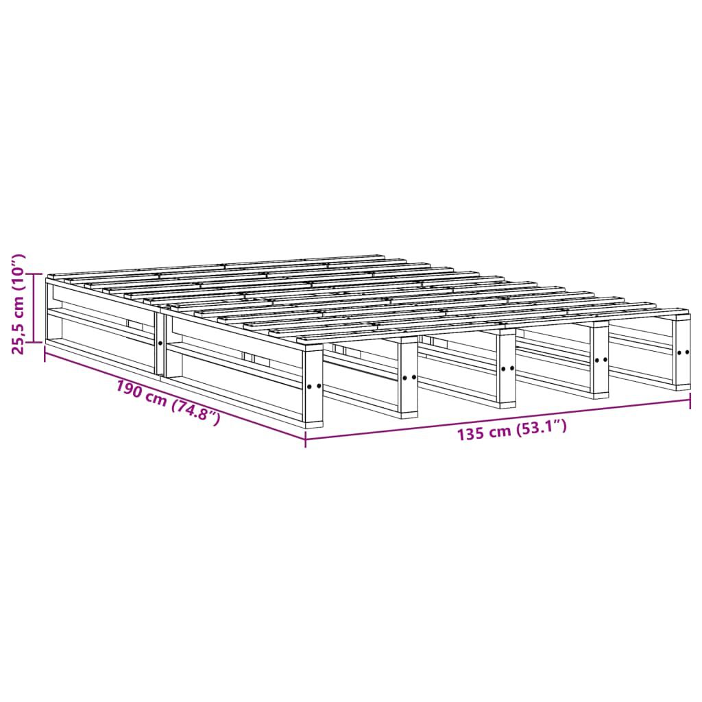 vidaXL Σκελετός Κρεβ. Χωρίς Στρώμα Λευκό 135x190 εκ Μασίφ Πεύκο