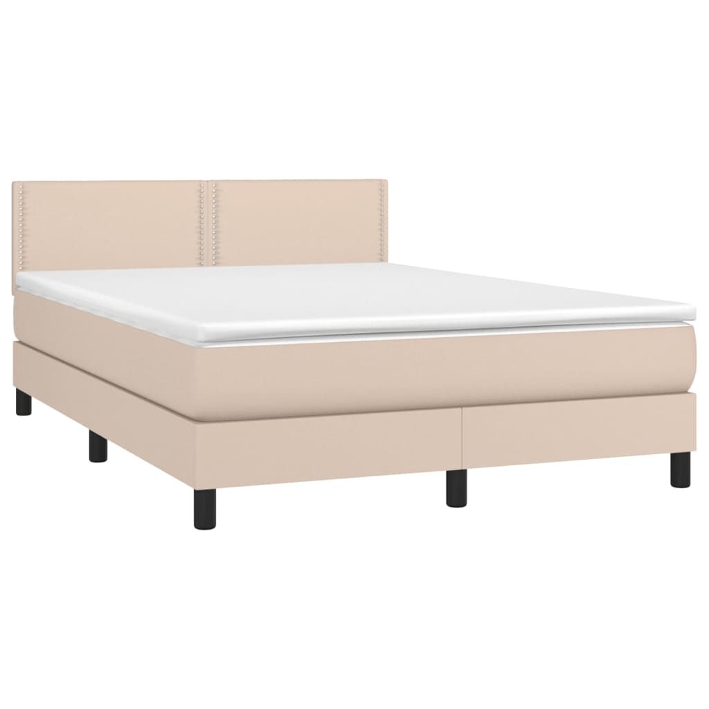 vidaXL Κρεβάτι Boxspring με Στρώμα Καπουτσίνο 140x200εκ.από Συνθ.Δέρμα