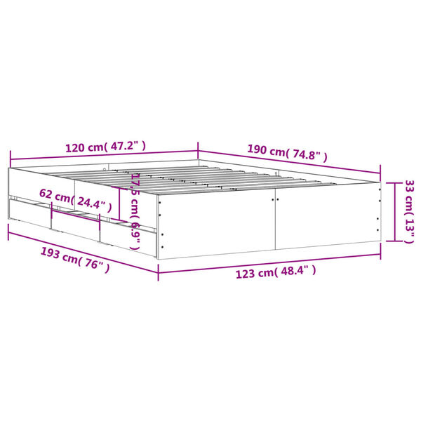 vidaXL Πλαίσιο Κρεβατιού με Συρτάρια Μαύρο 120x190 εκ Επεξεργ. Ξύλο