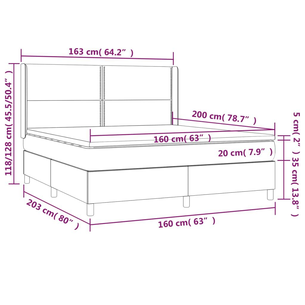 vidaXL Κρεβάτι Boxspring με Στρώμα Σκούρο Γκρι 160x200 εκ. Βελούδινο