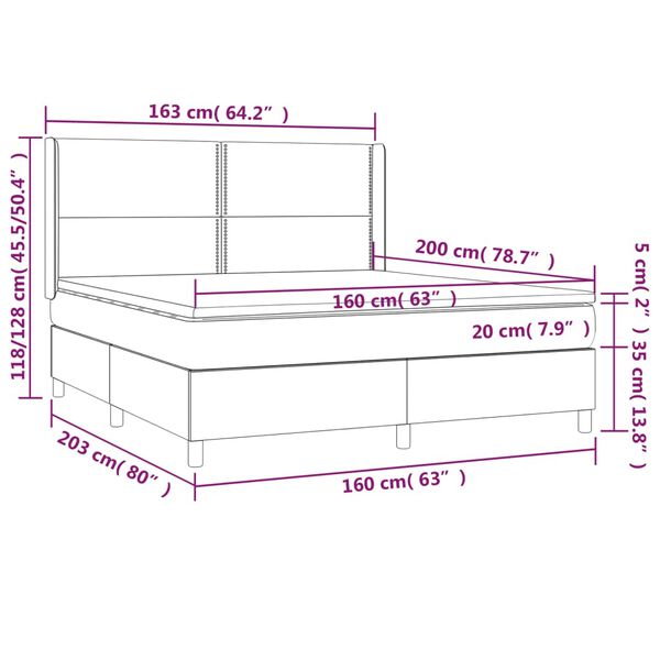 vidaXL Κρεβάτι Boxspring με Στρώμα Σκούρο Γκρι 160x200 εκ. Βελούδινο