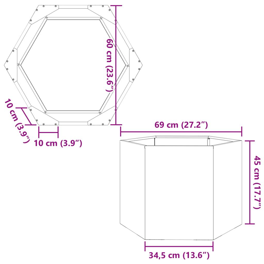 vidaXL Ζαρντινιέρα Κήπου Εξάγωνη Μαύρη 69x60x45 εκ. Ατσάλι