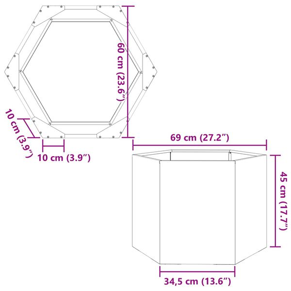 vidaXL Ζαρντινιέρα Κήπου Εξάγωνη Μαύρη 69x60x45 εκ. Ατσάλι