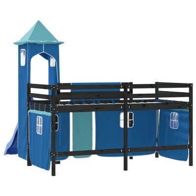 vidaXL Υπερυψωμένο Κρεβάτι με Πύργο Μπλε 80x200 εκ. Μασίφ Ξύλο Πεύκου