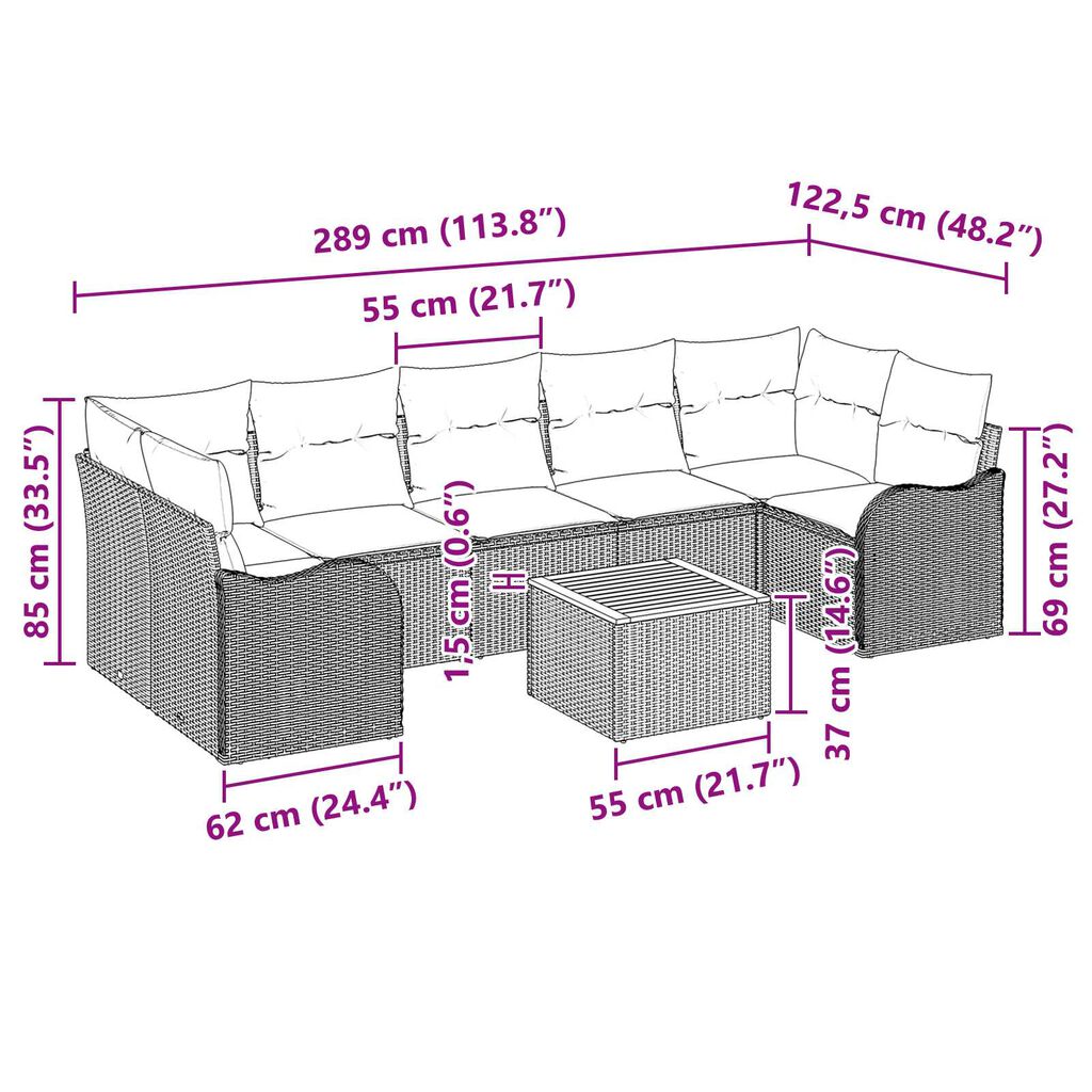 vidaXL Σετ Καναπέ Κήπου 8 pcs Μαύρο Πολυ ράταν