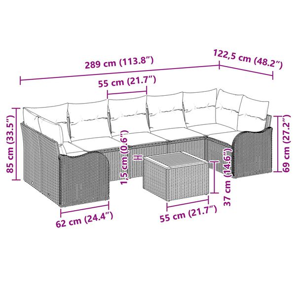 vidaXL Σετ Καναπέ Κήπου 8 pcs Μαύρο Πολυ ράταν