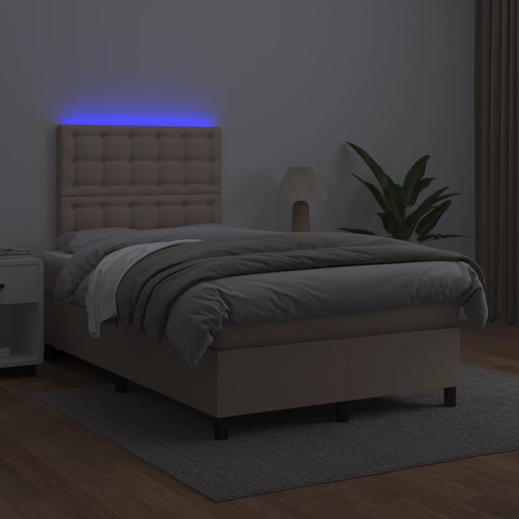 vidaXL Κρεβάτι Boxspring Στρώμα&LED Καπουτσίνο 120x190 εκ. Συνθ. Δέρμα