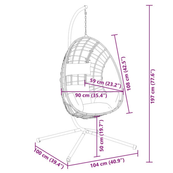 vidaXL Πολυθρόνα Egg Κρεμαστή με Βάση Ανθρακί Συνθ. Ρατάν / Ατσάλι