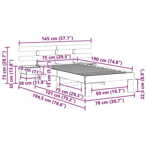 vidaXL Σκελετός Κρεβατιού Καφέ κεριού 75 x 190 cm Συμπαγές ξύλο πεύκου