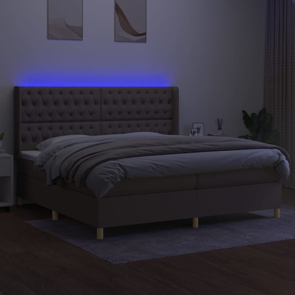 vidaXL Κρεβάτι Boxspring με Στρώμα & LED Taupe 200x200 εκ. Υφασμάτινο
