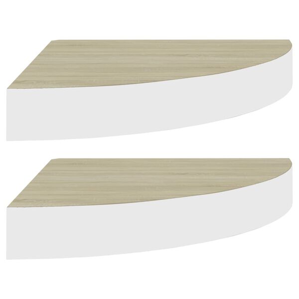 vidaXL Ράφια Τοίχου Γωνιακά 2 τεμ. Δρυς/Λευκό 25 x 25 x 3,8 εκ από MDF