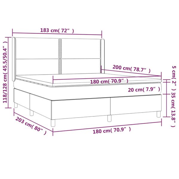 vidaXL Κρεβάτι Boxspring με Στρώμα Μαύρο 180x200εκ.από Συνθετικό Δέρμα