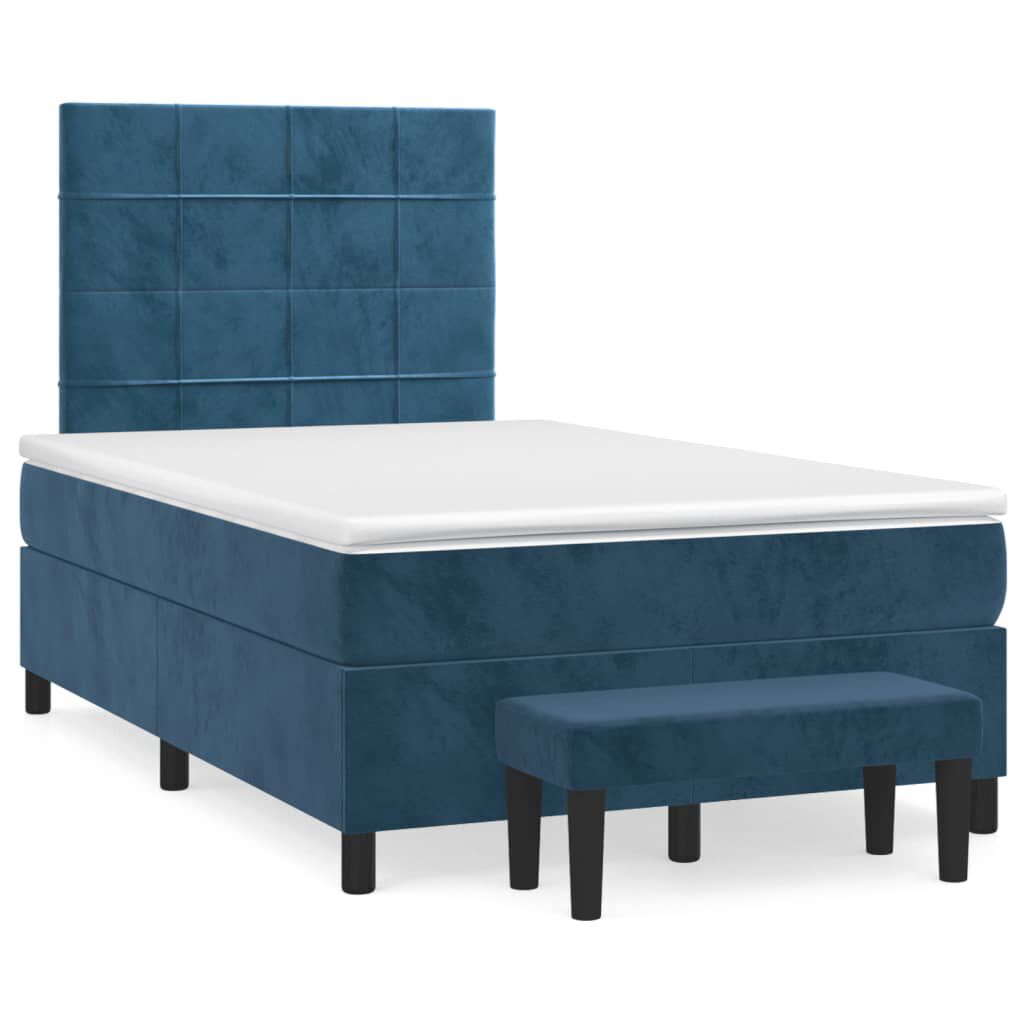 vidaXL Κρεβάτι Boxspring με Στρώμα Σκούρο Μπλε 120x190 εκ. Βελούδινο