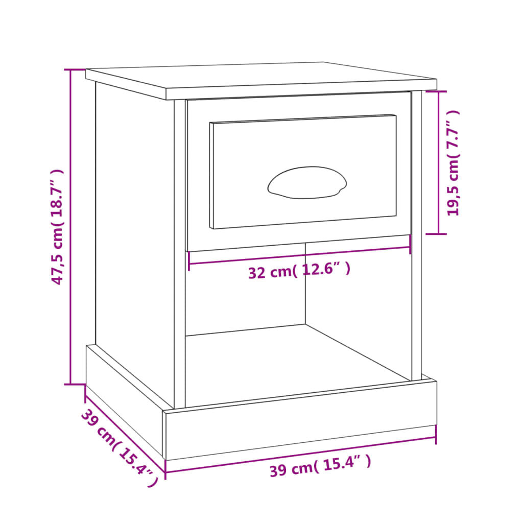 vidaXL Κομοδίνο Λευκό 39 x 39 x 47,5 εκ. από Επεξεργασμένο Ξύλο