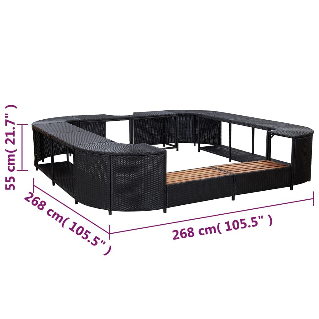 vidaXL Πλαίσιο Σπα/Υδρομασάζ Τετράγωνο Μαύρο 268x268x55 εκ Συνθ.Ρατάν
