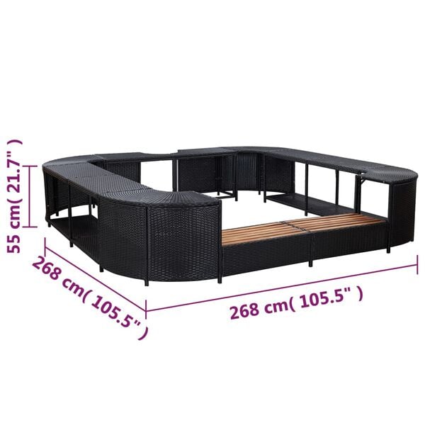 vidaXL Πλαίσιο Σπα/Υδρομασάζ Τετράγωνο Μαύρο 268x268x55 εκ Συνθ.Ρατάν