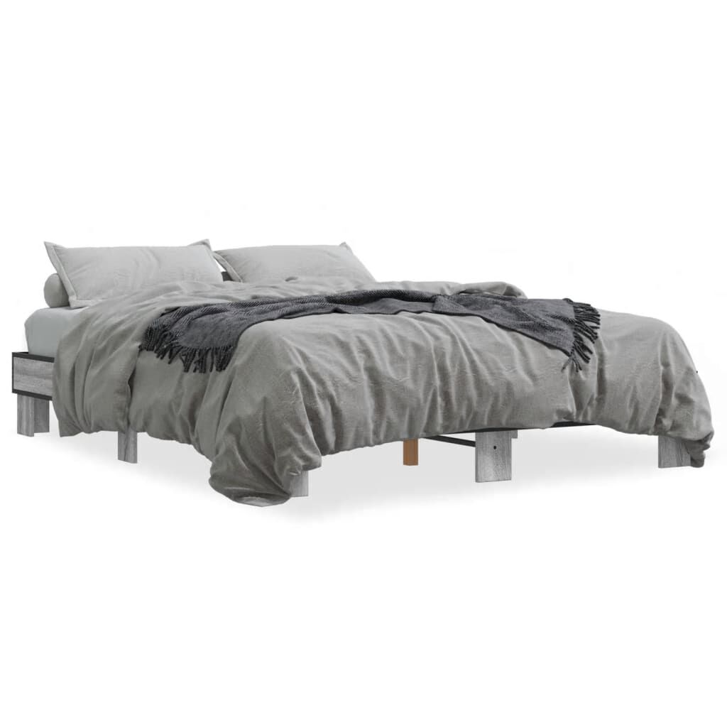 vidaXL Πλαίσιο Κρεβατιού Γκρι Sonoma 150x200 εκ. Επεξ. Ξύλο & Μέταλλο