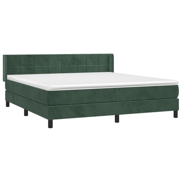 vidaXL Κρεβάτι Boxspring με Στρώμα Σκούρο Πράσινο 160x200εκ. Βελούδινο