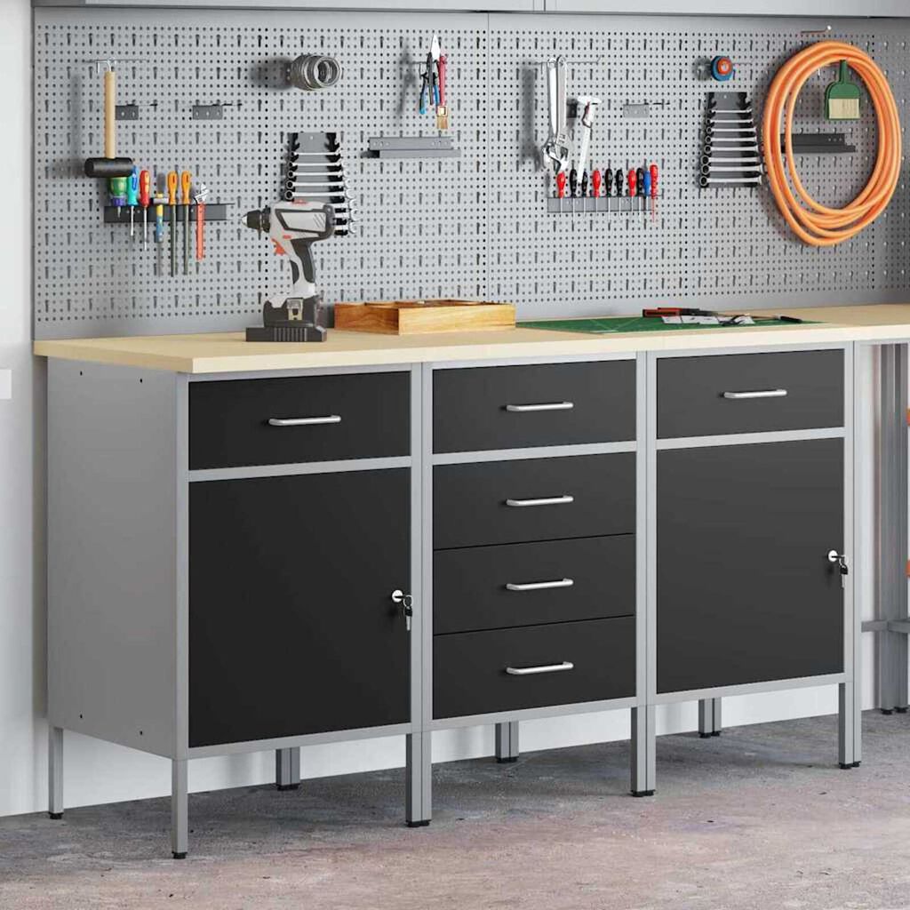 vidaXL Ντουλάπα Εργασίας 3 pcs Μαύρο και Γκρι 150 x 55 x 85 εκ
