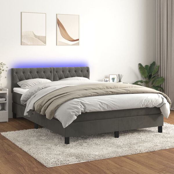 vidaXL &Kappa;&rho;&epsilon;&beta;ά&tau;&iota; Boxspring &mu;&epsilon; &Sigma;&tau;&rho;ώ&mu;&alpha; & LED &Sigma;&kappa;. &Gamma;&kappa;&rho;&iota; 140x200&epsilon;&kappa;. &Beta;&epsilon;&lambda;&omicron;ύ&delta;&iota;&nu;&omicron;