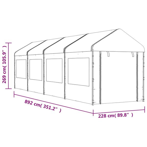 vidaXL Κιόσκι με Τέντα Λευκό 8,92 x 2,28 x 2,69 μ. από Πολυαιθυλένιο