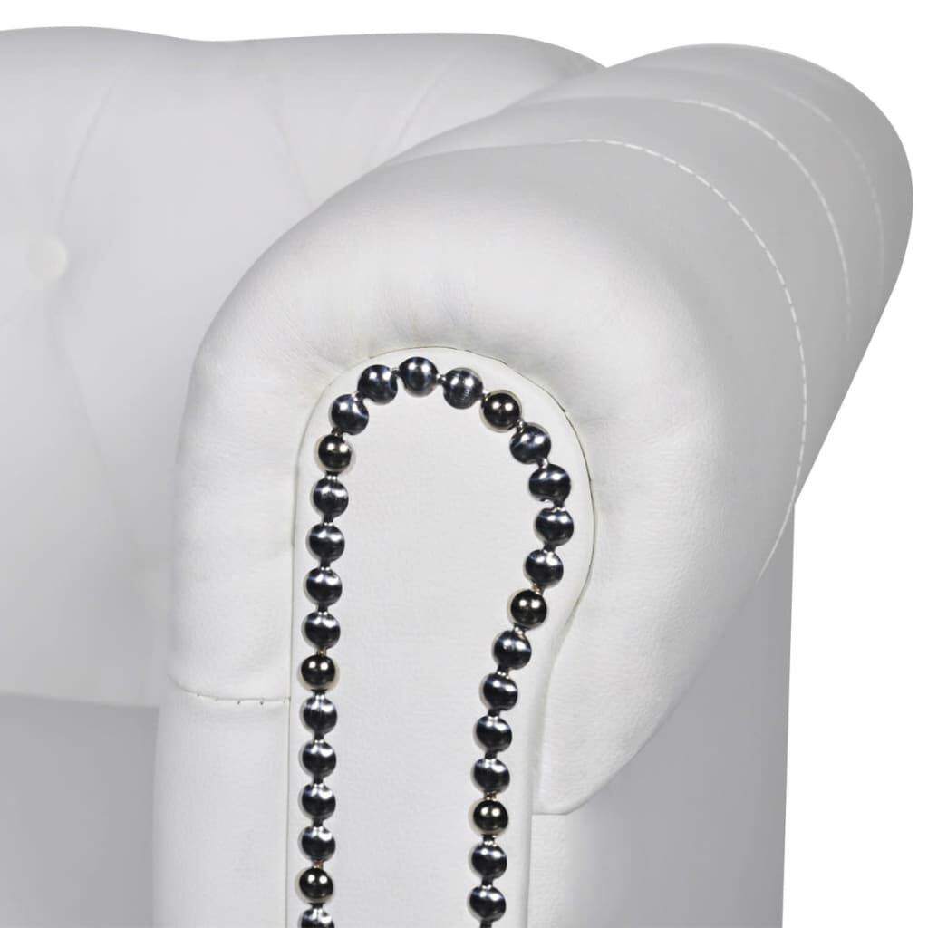 vidaXL Καναπέδες Chesterfield Διθέσιος + Τριθέσιος Λευκό Συνθ. Δέρμα