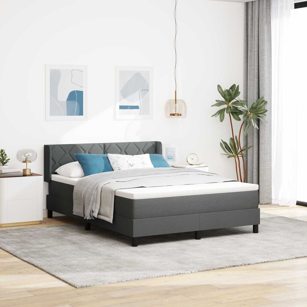vidaXL Κρεβάτι Box Spring με Στρώμα Σκούρο Γκρι 140x200 εκ. Ύφασμα
