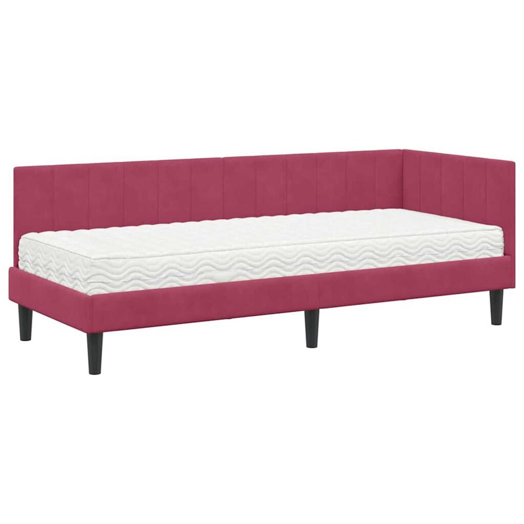 vidaXL Κρεβάτι Γωνίας με στρώμα Μπορντό 80 x 200 cm Βελούδο